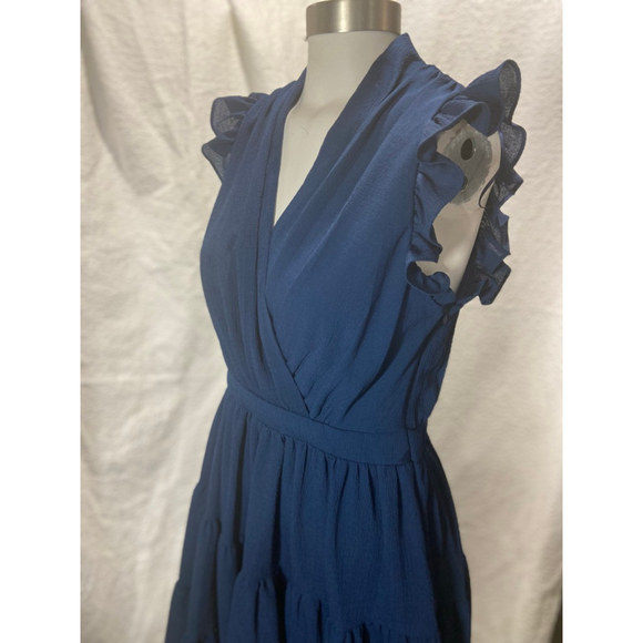 Taylor Tiered Ruffle Fit & Flare Dress Navy Blue Preppy Cottagecore Boho Chic - Picture 4 of 14